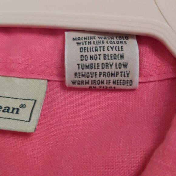 LL BEAN Linen Button-Up Shirt Women Deep Pink Size M - Picture 5 of 6